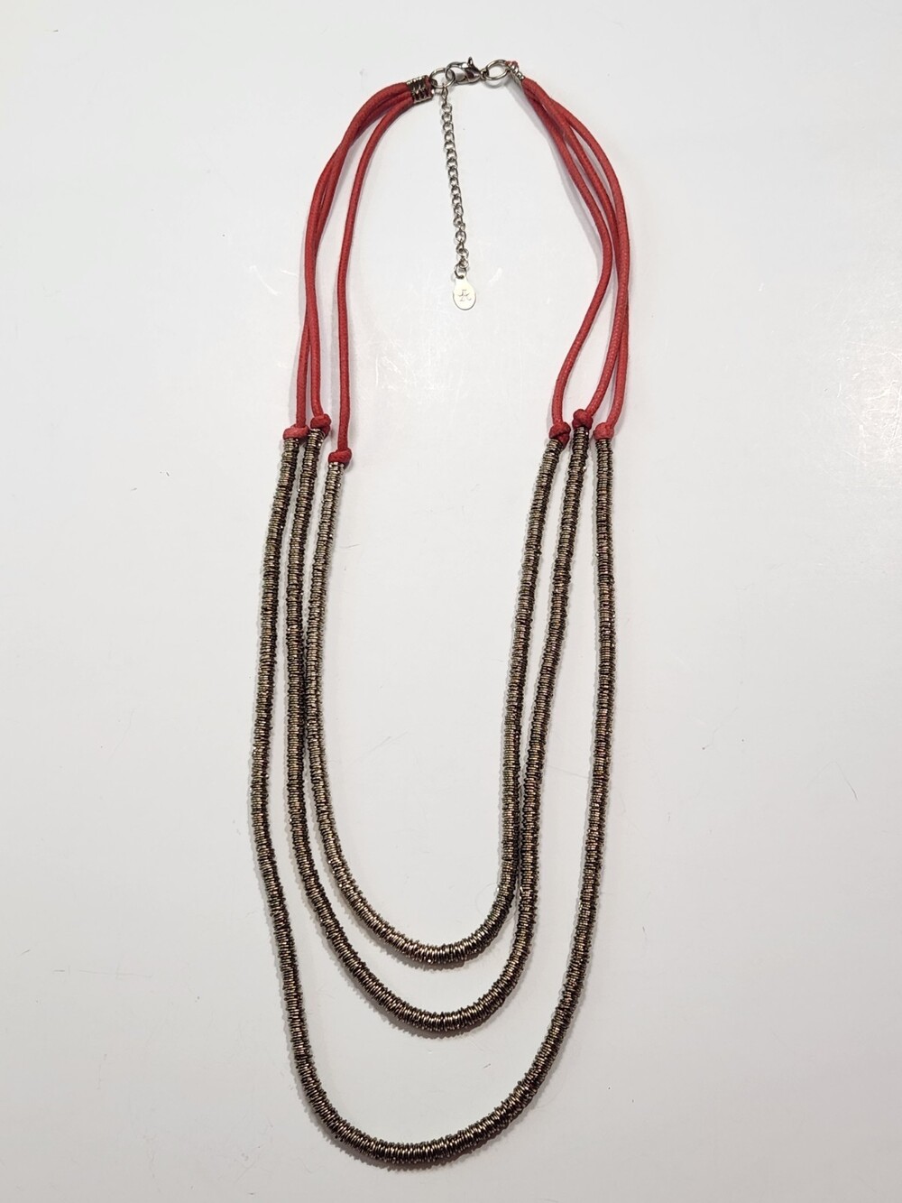 Amrita Singh 3-Strand Layered Statement Necklace Coral Cord Brass Coiled Beads